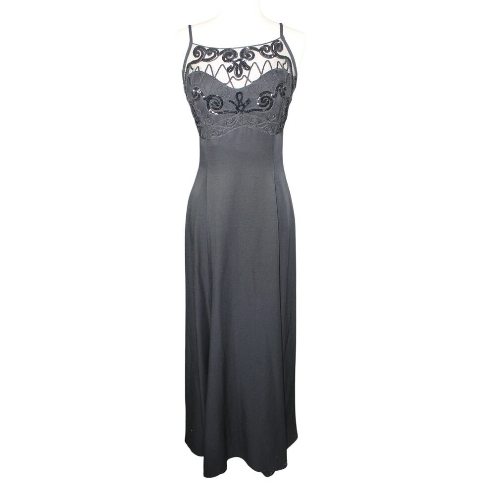 Vintage 90s Cache Gown Size 6 mesh back black homecoming prom